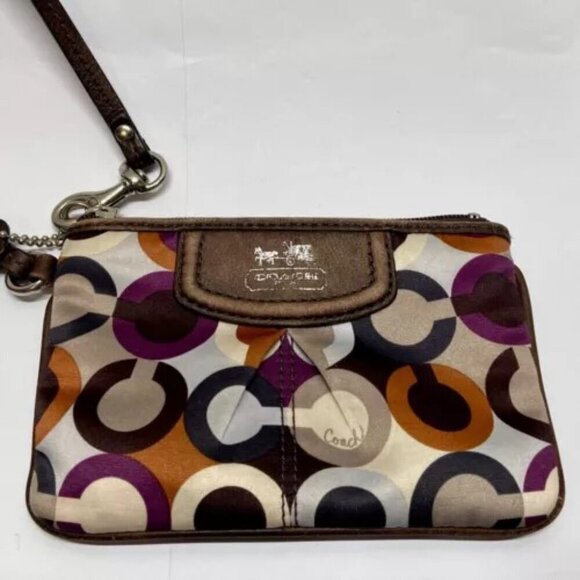 Coach Op Art Madison Wristlet Multicolor Signature Sateen Wristlet Leather Trim - Picture 2 of 9